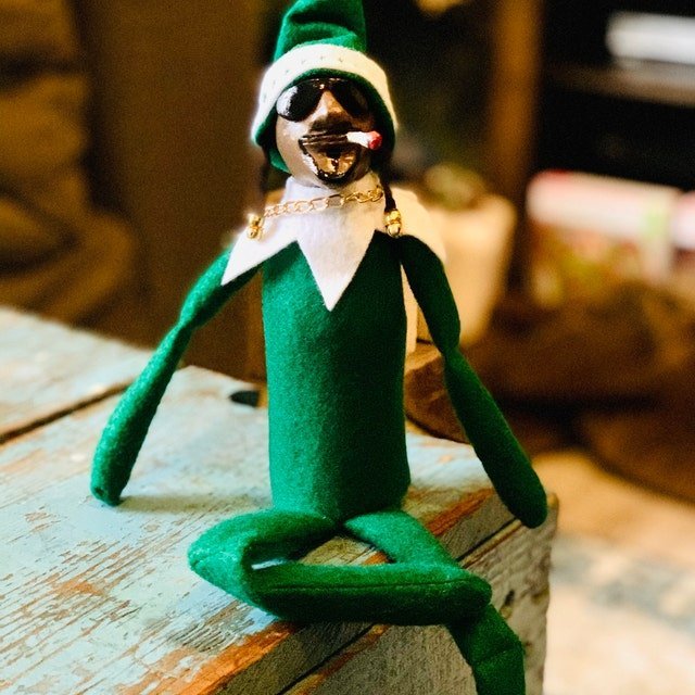 Snoop on a stoop, handsome Christmas Elf Doll, gold chain and sunglasses. snoop on a stoop Christmas Elf Doll in stock