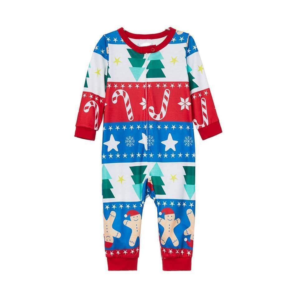 Family Matching Christmas Tree Gingerbread Man Print Onesies Pajamas