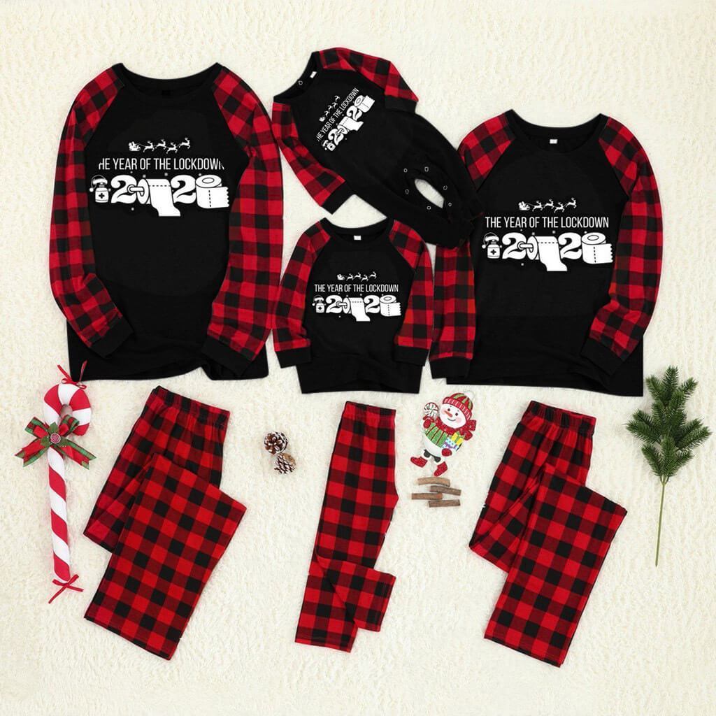 "The Year Of The Lockdown" 2021 Print Family Matching Pajamas Sets - Black