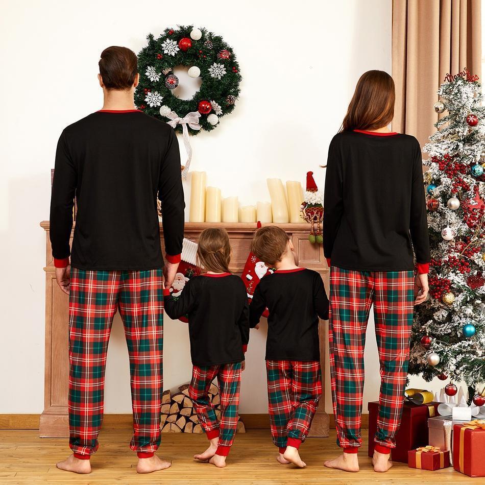 Christmas Elf Print Buffalo Plaid Family Matching Pajamas Sets (with Pet Dog Clothes)