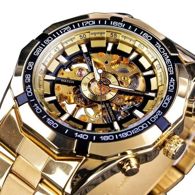 Classic Transparent Watches for Men gold black