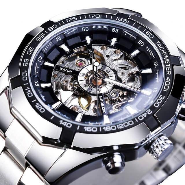 Classic Transparent Watches for Men silver black