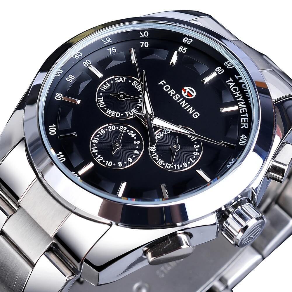 Day-Date Automatic Mechanical Watches For Men Black Silver