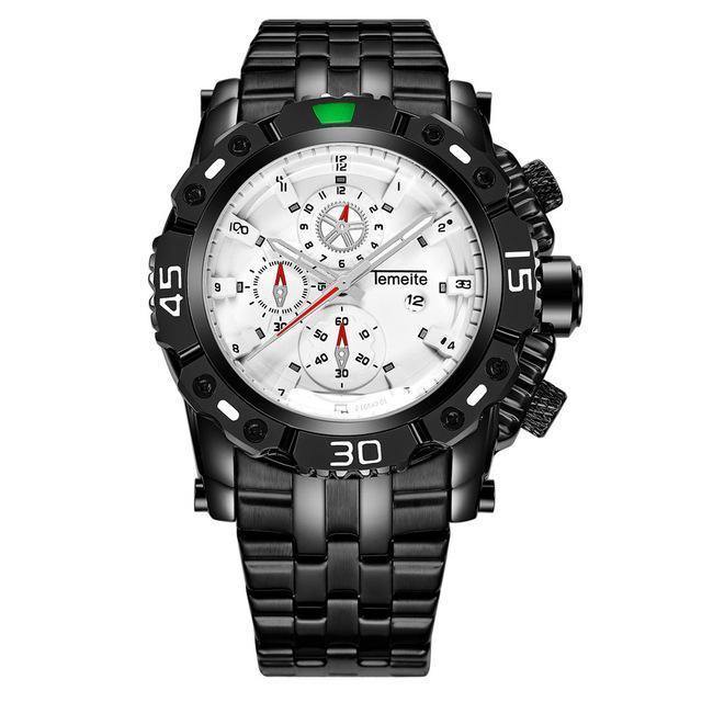 3D DiBig Watchesal Design Full Steel Calendar Big Watches - Black-White