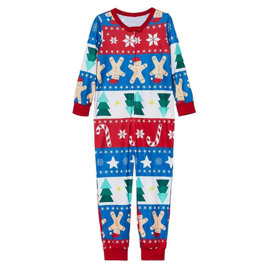 Family Matching Christmas Tree Gingerbread Man Print Onesies Pajamas
