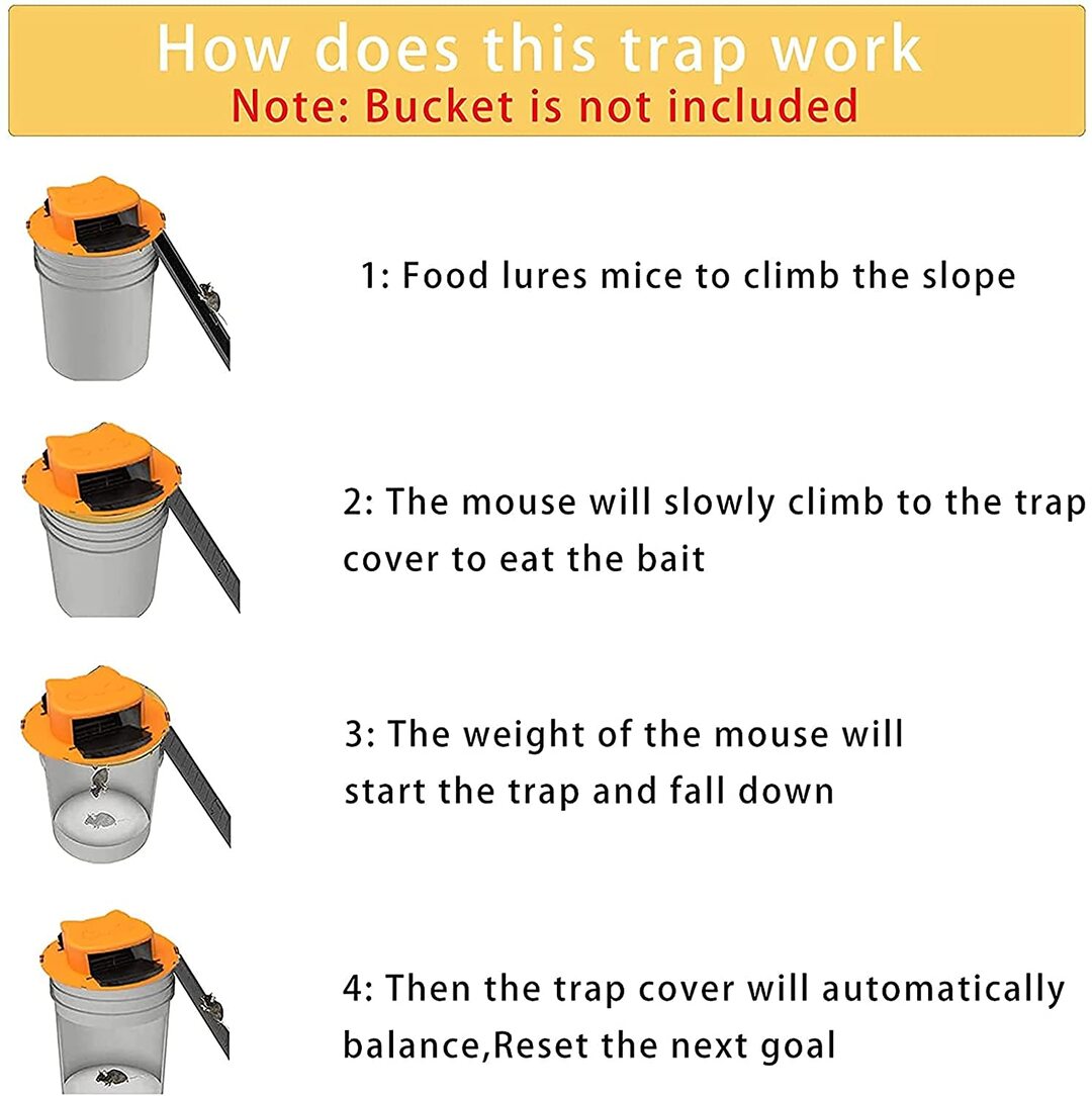 Two Ladders (New Version) Mice Rat Trap Flip N Slide Bucket Lid Auto Reset N-Type Barrel Cover Flip